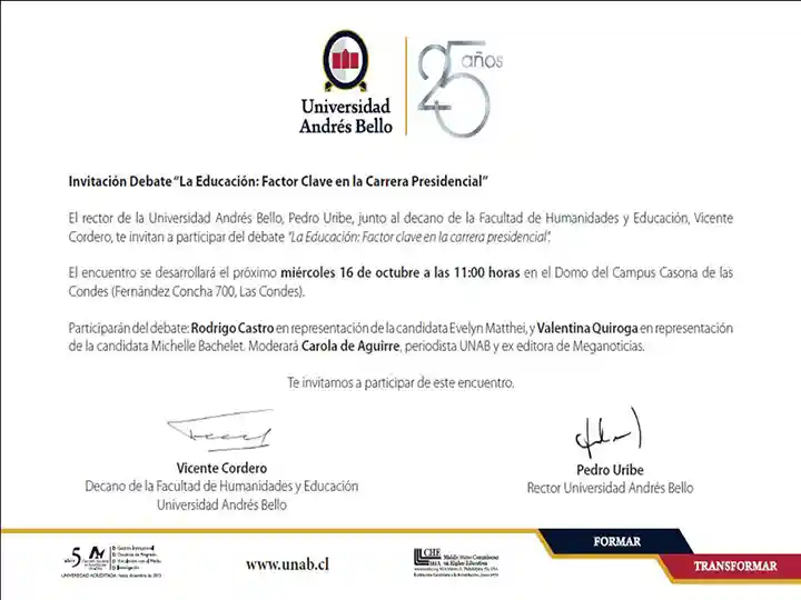 UNAB invita al Debate “La Educación: Factor Clave en la Carrera Presidencial”