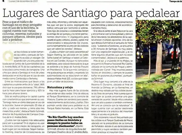 Martín Schmidt: Lugares de Santiago para pedalear